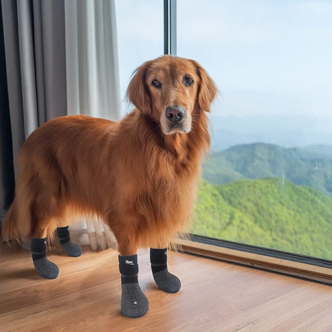 EXPAWLORER Anti Slip Dog Socks to Prevent Licking Paws,Winter Dog Boots & Paw Protectors,Dog Booties for Hardwood Floors with Grippers,Dog Shoes for Hot/Cold Pavement Small Medium Large Senior Dog