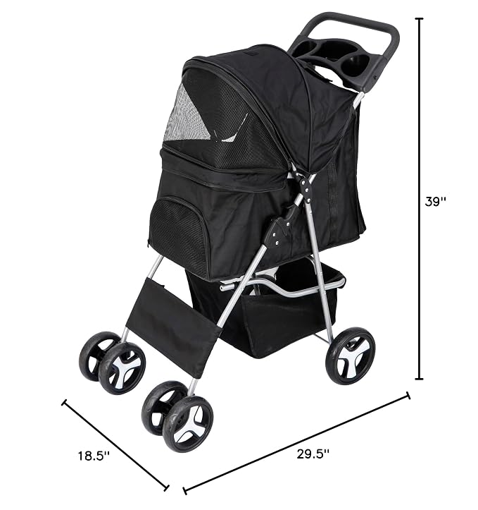 Pet Stroller for Medium Small Dogs - Easy to Walk Folding Travel Carrier Strolling Cart with Cup Holder, Weather Cover and Storage Basket'