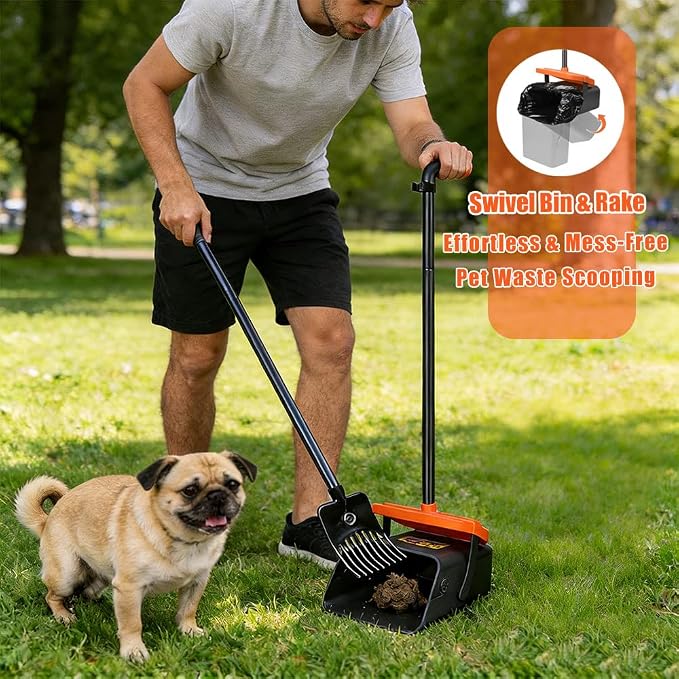 Pooper Scooper for Dogs, 46'' Long Handle Large & Small Breeds, Yard & Outside Waste Pickup, Rake with Bag Attachment & Holder, Litter Scooper, 100 Pet Waste Bags, Pet Supplies & Dog Accessories