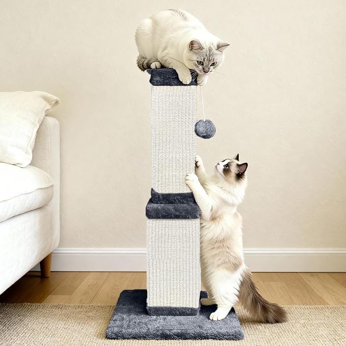 Cat Scratching Post, 32 Inch Cat Scratching Posts for Large Cats, Scratching Posts for Indoor Cats Adults, Cat Scratch Post with Nature Sisal, Deep Gray