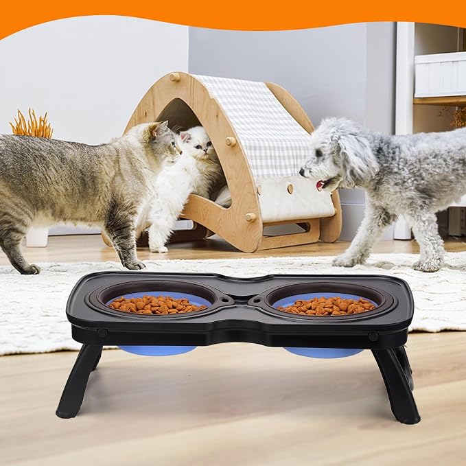 Raised Dog Food Bowl Set, Elevated Silicone Pet Food Bowl with Stand for Dogs and Cats