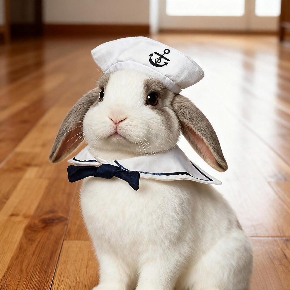 Enjoying Cat Sailor Costume, Halloween Small Dog Sailor Hat Outfit with Tie, Adjustable Pet Navy Costume for Cats Doggies Rabbits Cosplay