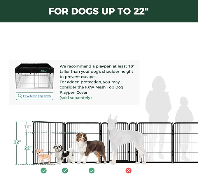 FXW Homeplus Unleashed Indoor Dog Playpen - Stress-Free and Safe Play, Heavy Duty 45 Inch 16 Panels Dog Pen with Connectors (Pack of 2) for Large Dogs, Black│Patented
