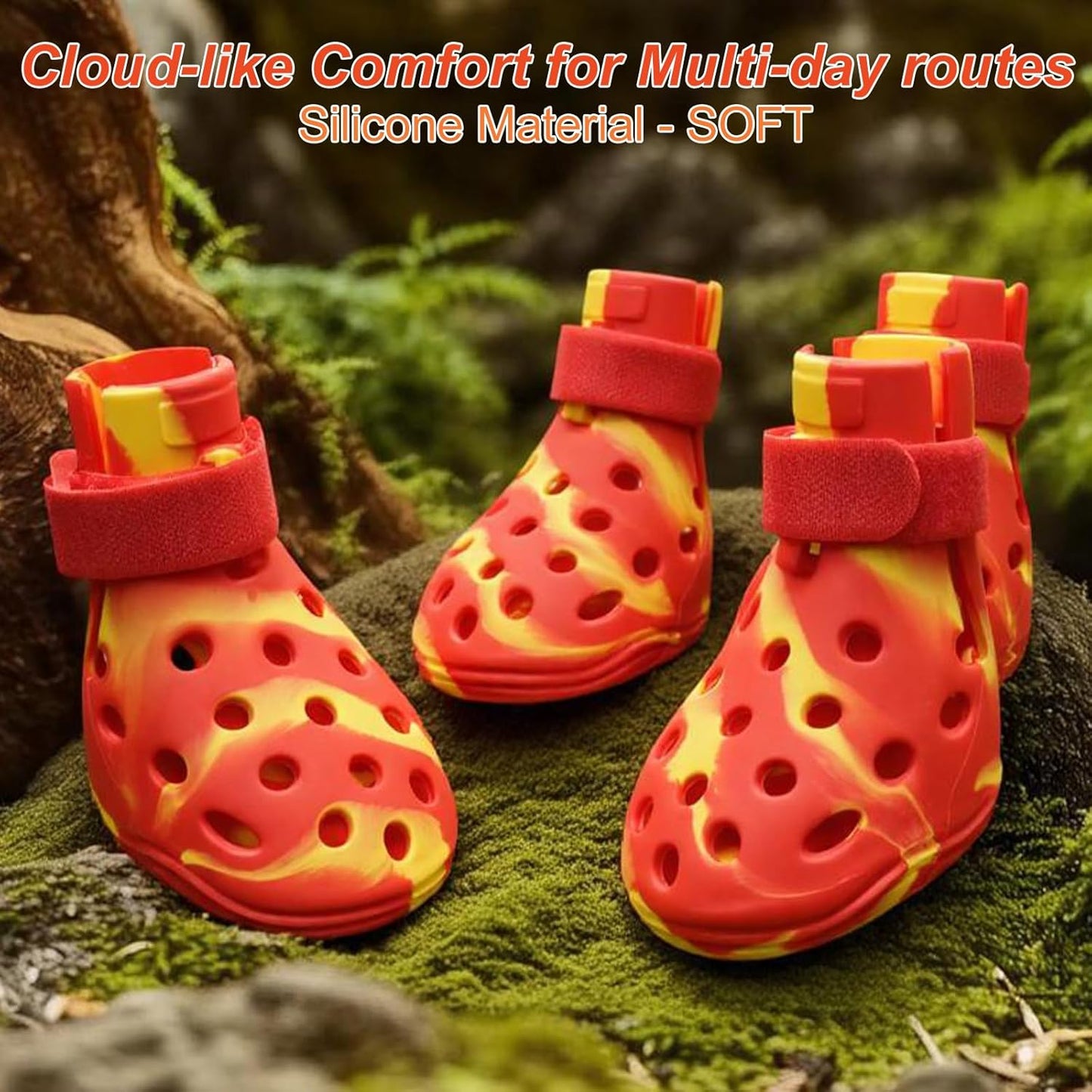 Dog Shoes for Hot Pavement and Snow, Silicone Dog Booties for Small Medium Large Dogs, Waterproof Paw Protectors- Non-Slip, Adjustable Straps, Dog Boots for Beach/Rain/Hiking (Yellow Red, S)