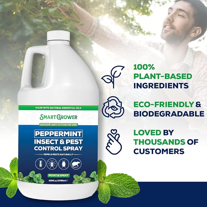 All Natural Peppermint Oil Insect & Pest Control Spray Repels Mice, Spiders, Ants, for Home, Indoor, Outdoor, Garden Maximum Strength Smart Grower Ready to Use 128 FL OZ