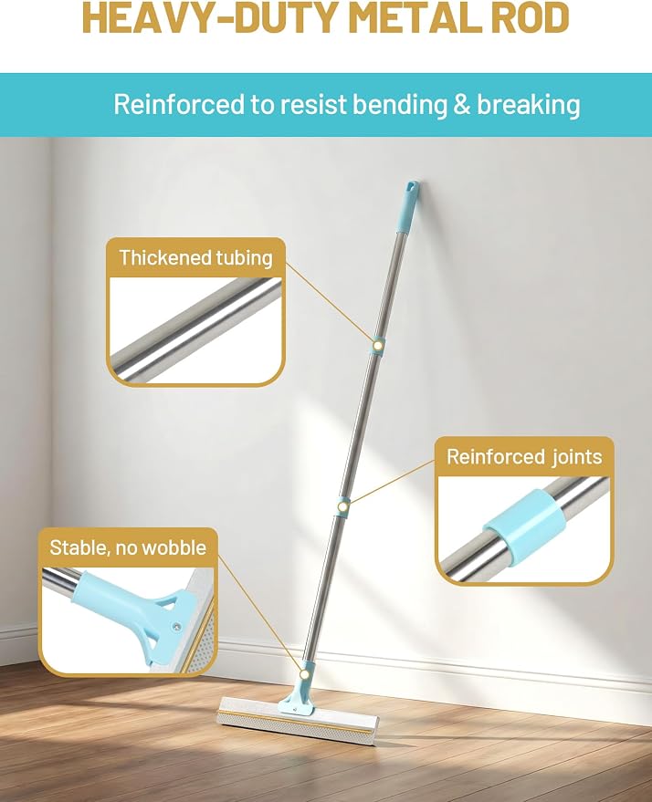 DELOMO Carpet Rake for Pet Hair Removal, Dual-Sided Rug Rake Scraper Broom | 54” Long Handle for No-Bend Cleaning, Metal + Short Silicone for Carpets & Rugs, Extended Silicone for Shag Rugs & Hard Floor