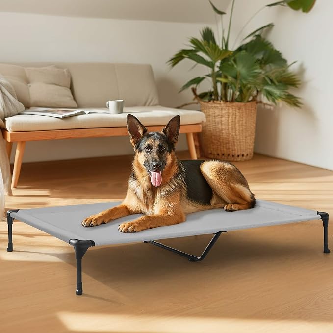 Veehoo Outdoor Elevated Dog Bed Large Sized Dogs, Cooling Raised Dog Cots | Off-ground training platform, portable camping hammock, breathable mesh, easy to clean, no-tool setup, 49"x33", Gray