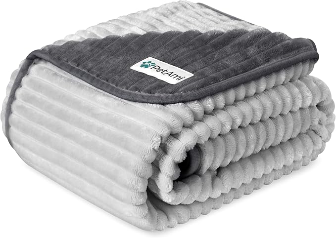 PetAmi Waterproof Dog Blanket, Leakproof Pet Blanket for Small Medium Large Dog, Reversible Furniture Bed Sofa Couch Cover Protector, Soft Striped Pet Throw for Indoor Cat, 29x40 in, Grey Light Gray