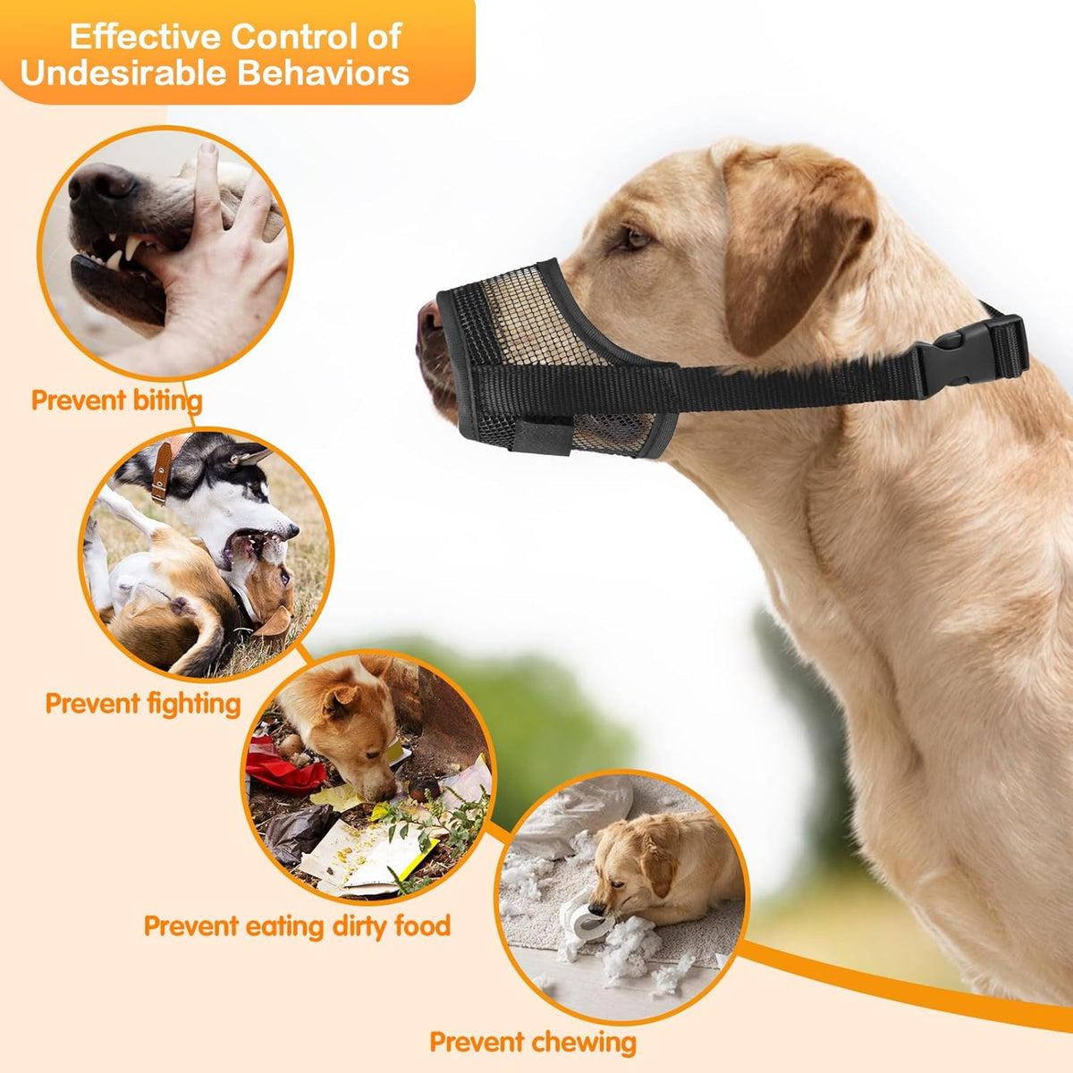 Dog Muzzle, Soft Mesh Muzzle for Large Dog Mouth Guard, Breathable Adjustable Muzzles to Prevent Biting, No Bark Muzzle for Dogs Allow Panting Drinking (Black, L)