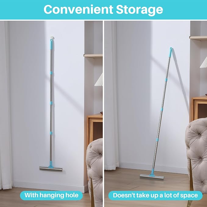 JOYMOOP Carpet Rake for Pet Hair Removal, 63" Adjustable Long Handle Pet Hair Remover, Reusable Cat Dog Hair Carpet Rake with Metal and Silicone Scraper for Rug, Sofa, Cloth