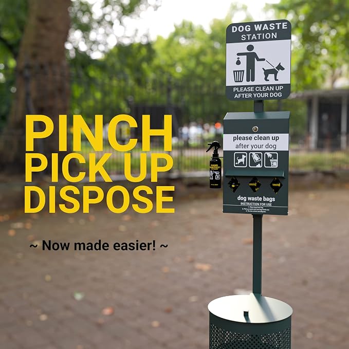 Pet Waste Station with Pedal - Includes 600 Roll Bags & 50 Can Liners - Glow in the Dark Dog Waste Station with Dog Poop Sign, Bag Dispenser, Hand Sanitizer Bottle & Outdoor Trash Can with Lid