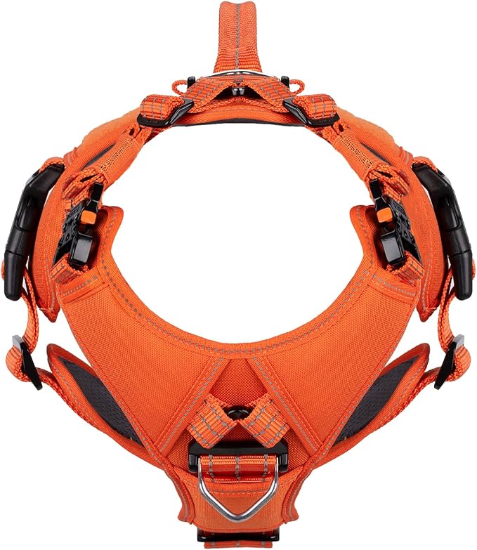 ICEFANG GN8 Tactical Dog Harness for X-Large Dogs,No Pull Dog Vest | Control Handle,Reflective,Adjustable,Hook-and-Loop Panel,3 Leash Clips,Soft Padded,,Orange,X-Large