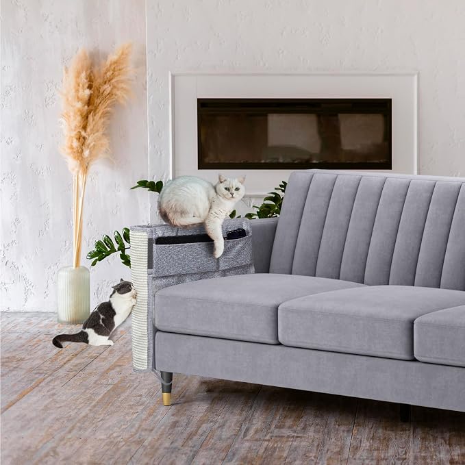 Upgraded Cat Scratch Furniture Protector,Cat Scratch Sofa Arm Sheild with Large Size Natural Sisal for Protecting Couch Sofa Chair Furniture 27.6''L*19.6''W (Light Grey/Right Handed)