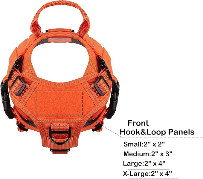 ICEFANG Tactical Dog Harness for Small Dogs,Reflective No Pull Dog Vest | with Control Handle,Adjustable,Front Hook,2 Leash Clips,Soft Padded,MOLLE Panel,Orange,Small