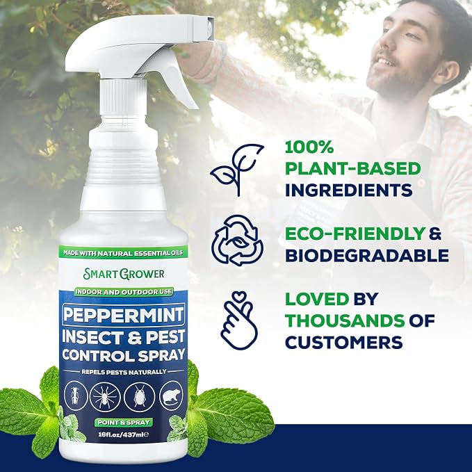 Peppermint Oil Spray for Insects, Pests, Rodents, Mice, Bugs, Spiders, Ants & Wasps - All Natural Pest Control Repellent for Home, Indoor, Outdoor, Garden, Maximum Strength, Ready-to-Use, 16 FL OZ