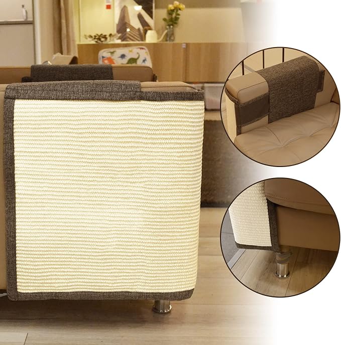 Cat Scratch Furniture Protector with Natural Sisal for Protecting Couch Sofa Chair Furniture,Couch Protector from Cat Claws 23.6L''*19.7W'' (Brown, Right Handed)