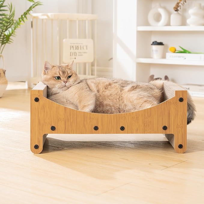 Avont Cat Scratcher Lounge, 3-in-1 Reversible Cardboard Scratching Bed, Horizontal Lounger for Indoor Cats Kittens - Nature