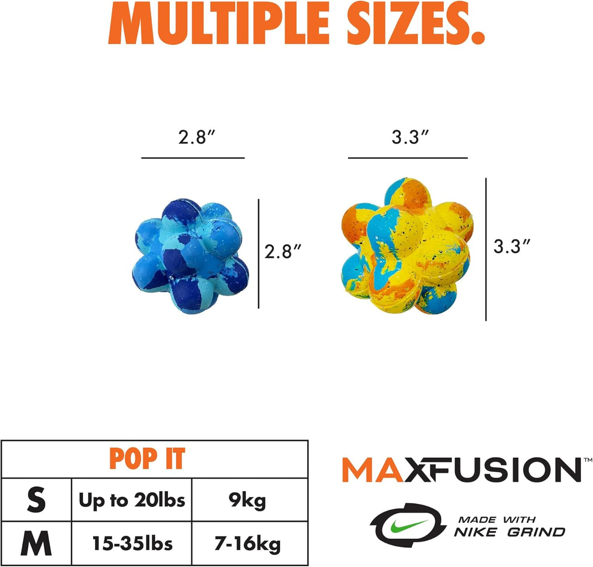 Max Fusion with Nike Grind, Arlee Pop It Dog Toy, Chew Toy for Play, Fetch, Tug, S