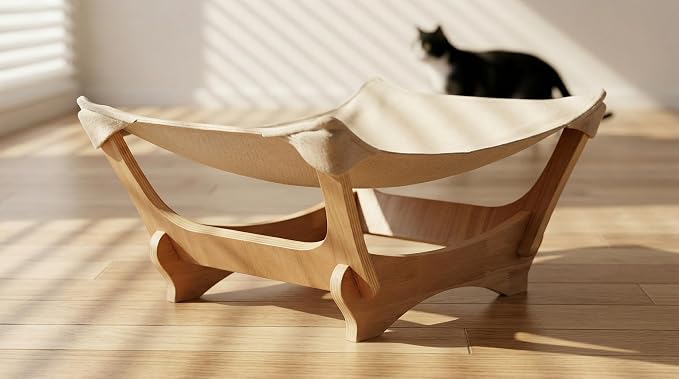 Large Sisal Cat Scratcher Bed, Wooden Lounge for Large & Multi-Cat Homes | Large 24.5" Sisal-Style Cat Scratcher Bed, Wooden Lounge for Indoor Cats, Protects Sofa & Carpet, Modern Cat Furniture