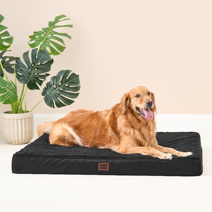 EHEYCIGA Orthopedic Dog Bed Large with Removable Washable Cover, 41IN Black | Egg Crate Foam Support, Durable Oxford fabric, Non-Slip Bottom, Machine Washable, Soft Waterproof Plush Pet Bed Mat For Crate