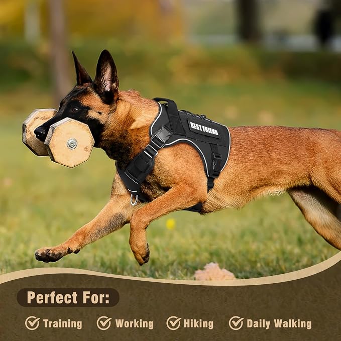 Tactical Dog Harness Small Sized Dog,No Pull Military Dog Vest with Handle,Reflective Heavy Duty Pet Harness for Walking Hiking Training Black S