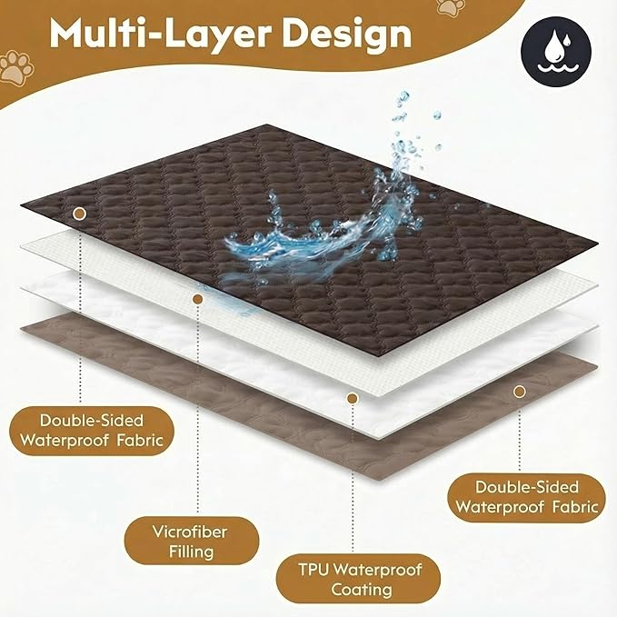Waterproof Dog Blanket, Couch Cover for Dogs Washable, Reversible Dog Bed Cover, Couch Furniture Protector. (Dark&Light Brown, 40 X 50 Inch - 1 Pack)
