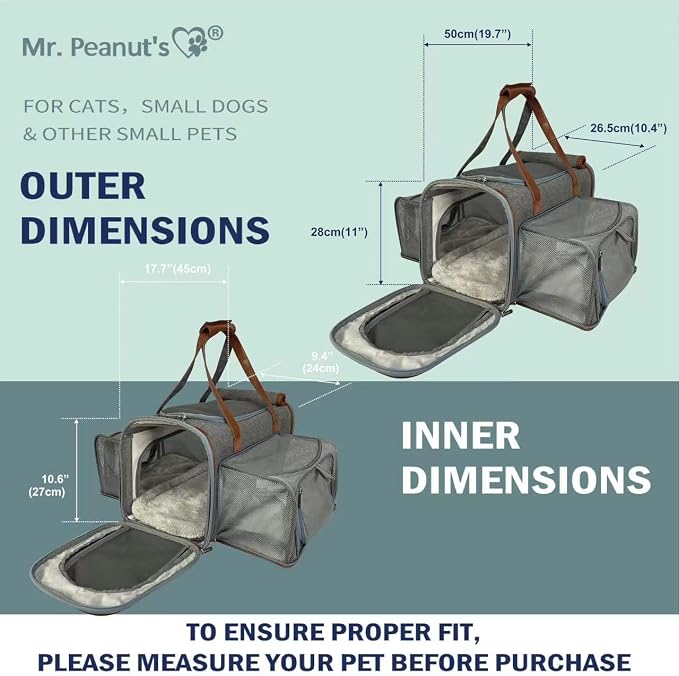 Mr. Peanut's Big Apple XL Double Expandable Pet Carrier (Platinum Gray)