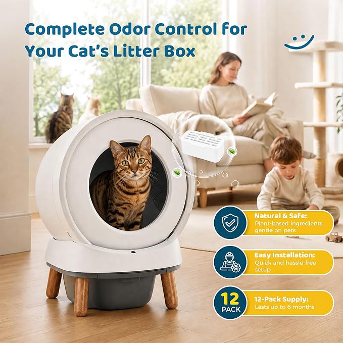 12 Pack Cat Litter Deodorizer Blocks Compatible with PetSafe & HHOLOVE | Plant-Based Odor Control, Compatible with PetSafe ScoopFree SmartSpin and HHOLOVE Self-Cleaning Litter Boxes, Freshness