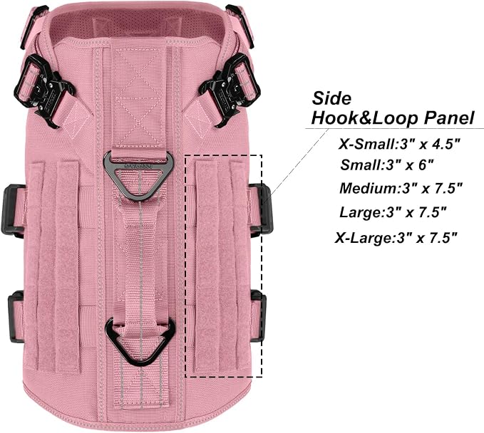 ICEFANG No Pull Tactical Dog Harness for X-Large Dogs,Adjustable Dog Vest | Control Handle,MOLLE Panel,Front Hook,3 Leash Clips,Soft Padded,for walking training,Pink,X-Large