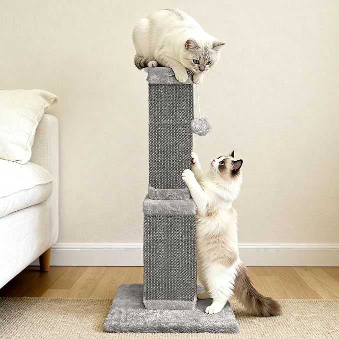 Cat Scratching Post, 32 Inch Cat Scratching Posts for Large Cats, Scratching Posts for Indoor Cats Adults, Cat Scratch Post with Nature Sisal, Full Gray