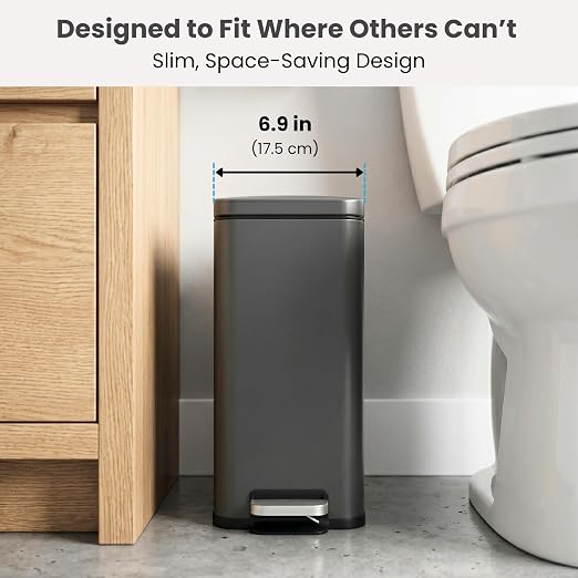 iTouchless 3 Gal Nursery Bin | Step Pedal Diaper Trash Can | Matte Grey | Wall-Hugger Shape Fits Narrow Gaps | Whisper-Quiet AirNova Damper | Matte Coating Resists Prints | Removable Liner Bucket