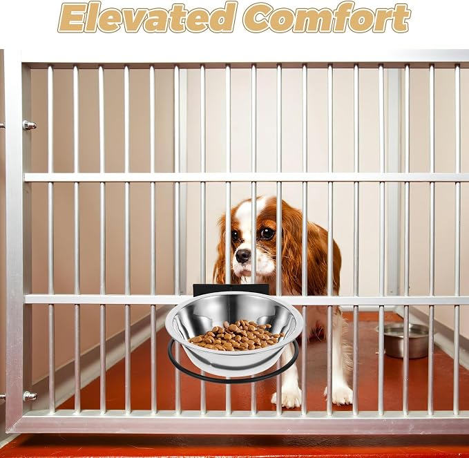 VICASKY Wall-Mount Elevated Dog Bowls with Deep Stainless Steel Food and Water Bowls, Large Raised Pet Feeder for Puppies and Small Dogs, Outdoor Wall Hanging Feeding Station in Black