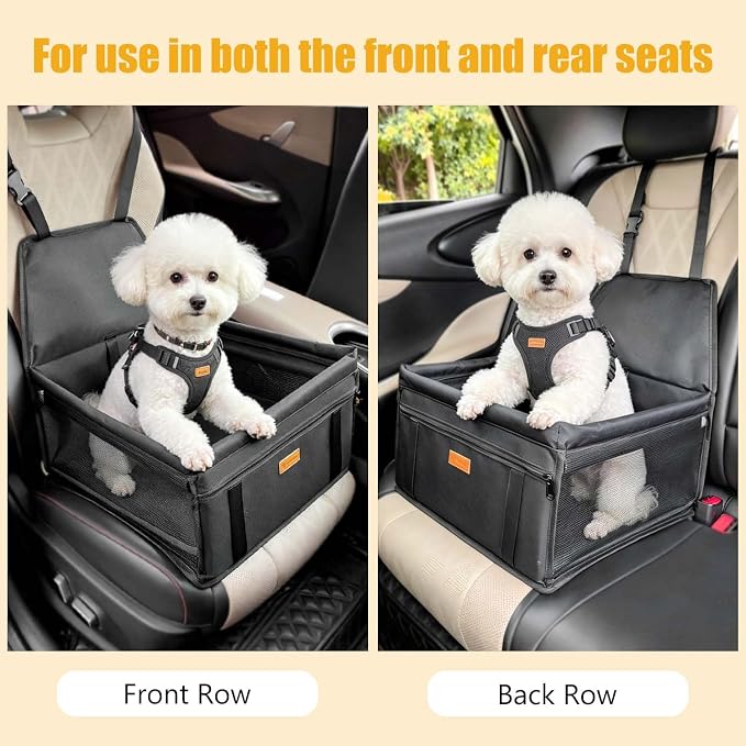 Pet Dog Booster Seat, Upgrading the Framed wall to Prevent Collapse,Breathable and Foldable Pet Car Basket,Removable andWashable pet car seat (Black)