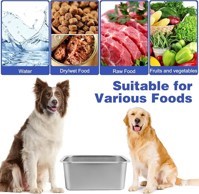 0.85 Gallon Wide Dog Water Bowl, Stainless Steel Bowl, Small Dogs | 12.6 x 8.7 x 2.8 in Bowl, Food or Water Use, Indoor Outdoor Use, Wide Opening, Rounded Corners, Easy Rinse, Small Dogs