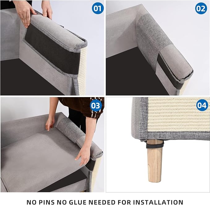 Cat Scratch Couch Protector with Natural Sisal for Protecting Couch Sofa Chair Furniture,Couch Corner Cat Ccratcher 23.6" L*19.7" W(Light Grey/Left Hand)