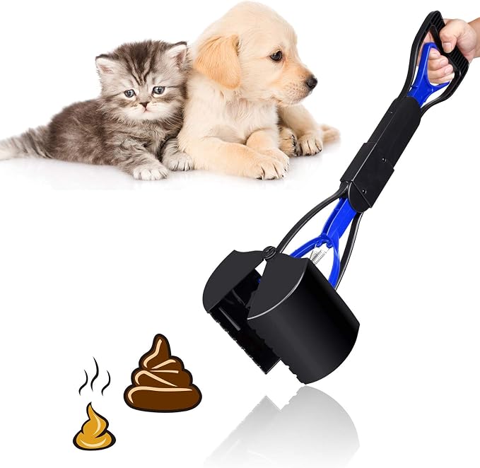 UPSTONE Folding Pets Pooper Scooper Set for Dogs with Poop Bags Waste Pick up Best Long Handle Scoop Easy to use Portable and Heavy Duty with Jaw Claw Bin (23.5 inches) Blue.