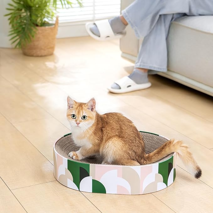 Conlun Oval Cat Scratcher Bed | Scratching Bowl Lounge for Kittens | Medium | Corrugated Cardboard Pad | Concave Shape | No Mess Enclosed Base | Serves as Couch Furniture Protector