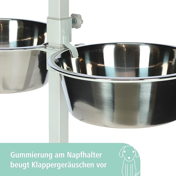 Kerbl Pet Food Bar with Stainless Steel Bowls, Fully Adjustable Dog Bowl, 2 x 2800 ml, Height 43 cm, White
