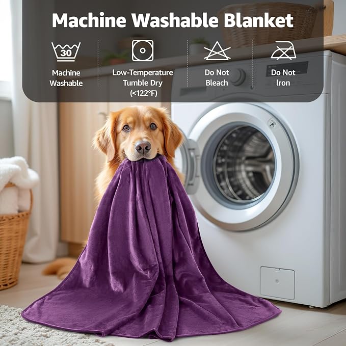 LOOBANI Waterproof Blanket for Twin Bed, Purple Throw Blanket 60" x 80" | Dog Splash Blankets for Large Dogs, Reversible Spill-Proof Couch Cover for Sofa Protection, Movie Nights, Camping, Noise Free
