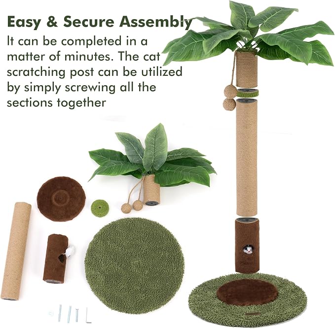 Woochpet Cat Scratching Post for Indoor Cats and Kitten - 35.43" Tall Cat Scratching Post with Sisal Rope,Palm Tree Cat Scratch Post with Hanging Ball (35.4-Green, 35.4in)
