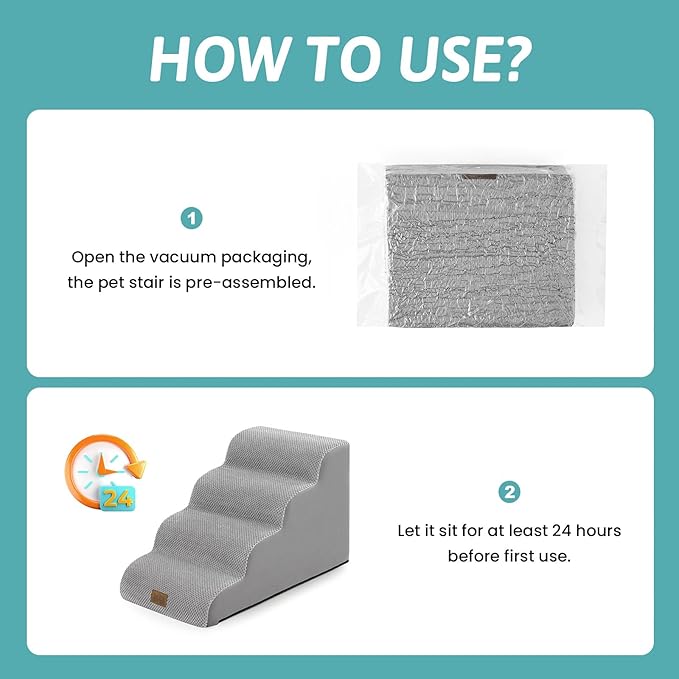 Dog Stairs for Small Dogs 15.7" H, 4-Step Sturdy Foam Dog Steps for Couch and Bed, Curved Pet Stairs for Puppy and Older Cat, Doggie Ladder with Washable Cover, 15.7x28.3x15.7 inch, Gray