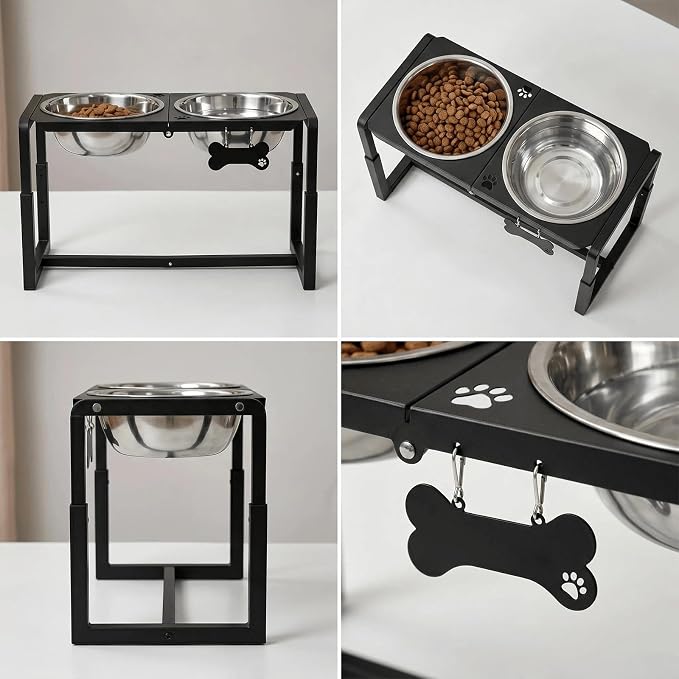 Metal Elevated Dog Bowls, Raised Dog Bowls for Large/Extra Large Breeds with Two 111oz Stainless Steel Food Bowls, 3 Adjustable Height (8.8"/11.5"/14") Dog Bowl Stand Protect Neck & Joints