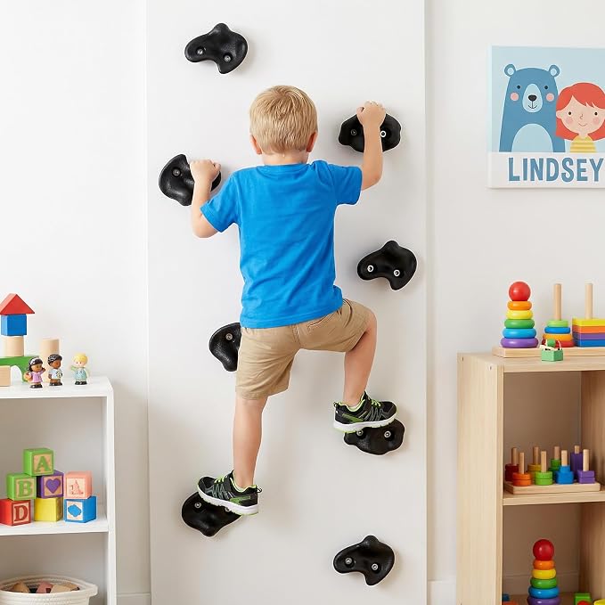 ZENFUN 18 Pc Rock Climbing Holds, Indoor & Outdoor Rocks Wall Climbing Kit, Black Rock Climb Holds Playground Play Set, Multi-Shape Climbing Rock Wall Grips with Mounting Hardware