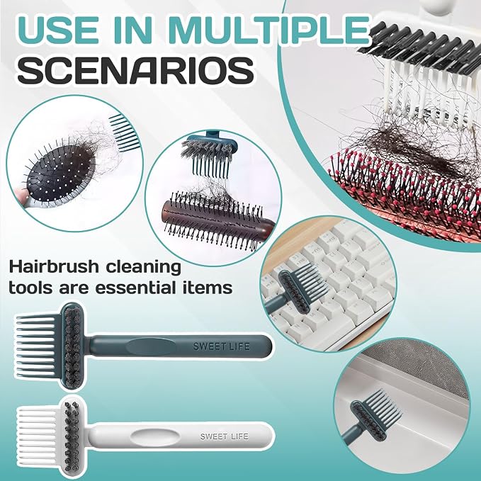 Hair Brush Cleaning Tool,2-In-1 Comb Cleaner,Portable Hair Brush Cleaning Tool,for Removing Hair and Dust,Suitable for Home and Hair Salon(Green)