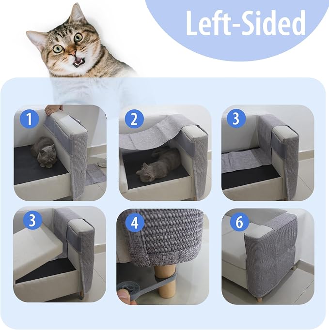 Cat Scratch Couch Protector with Natural Sisal for Protecting Couch Sofa Chair Furniture 23.6" L*19.7" W(Smoke Gray, Left Hand)