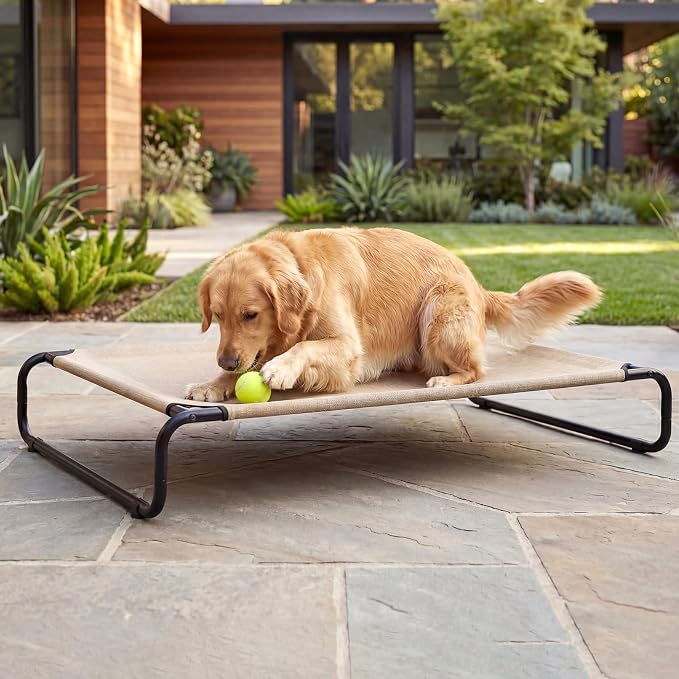 Veehoo Cooling Elevated Dog Bed, Outdoor Raised Dog Bed for Large Dogs | Dog Cot with Thickened Frame, Durable Teslin Mesh & Anti-Slip Rubber Feet, Pet Hammock for Indoor or Camping, 49", Beige