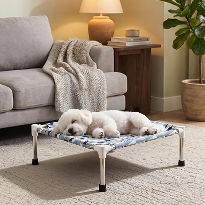 Raised Elevated Dog Bed, Lifted Cooling Stainless Steel Pet Dogs Cot, Small | Outdoor Dog Bed, Portable Dog Hammock for Patio Camping, Breathable, Off the Ground, No Slip Feet, 20"L x 20"W x 7"H
