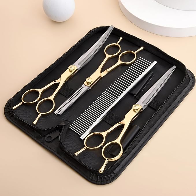 Fcysy Dog Grooming Kit for Cat Dog (Gold 5 Pcs)