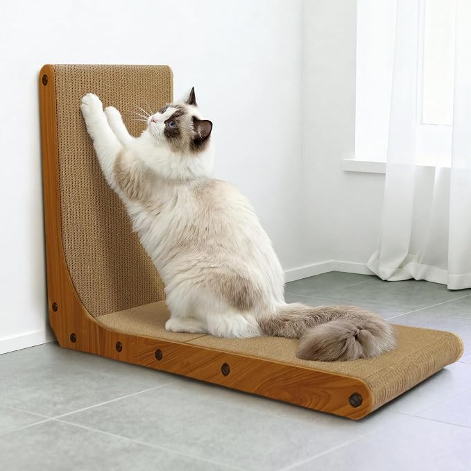 Cat Scratcher, 23 inch L Shape Cat Scratching Pad for Indoor Cats, Durable Sustainable Cardboard Scratcher, Recyclable Vertical Cat Scratch Pad to Protect Furniture, Small