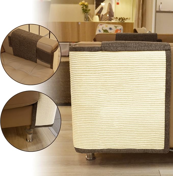 Cat Scratch Furniture Protector with Natural Sisal for Protecting Couch Sofa Chair Furniture,Couch Protector from Cat Claws 23.6L''*19.7W'' (Brown, Left Handed)